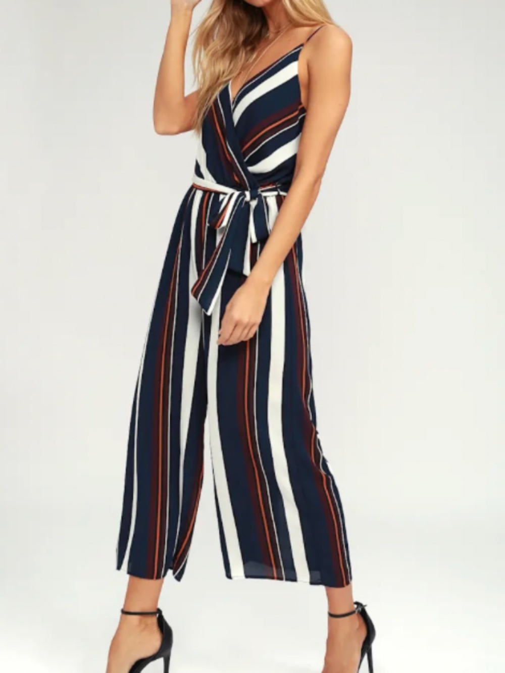 Lulus Women's Jumpsuit - Navy Maroon Orange and White